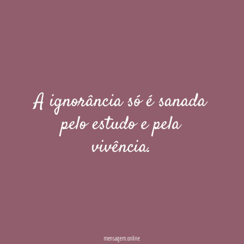 A ignorância só é sanada pelo estudo e pela vivência