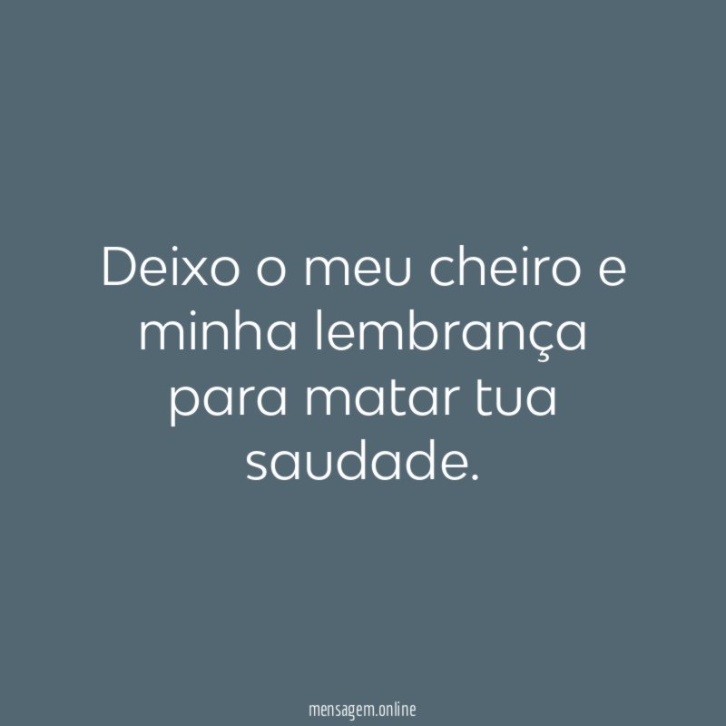Deixo o meu cheiro e minha lembrança para matar tua saudade