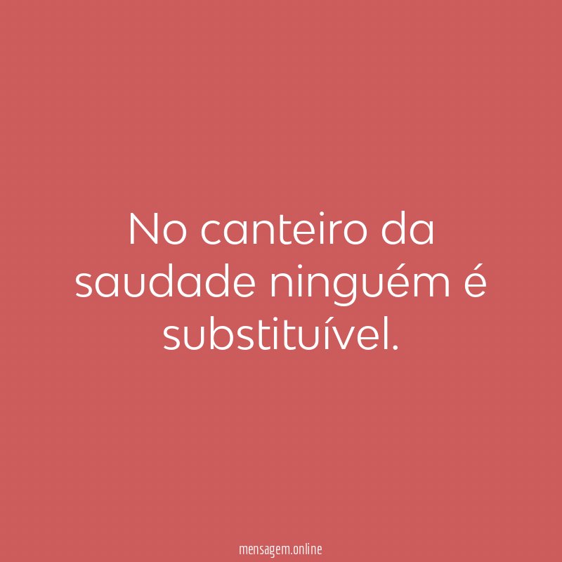 No canteiro da saudade ninguém é substituível