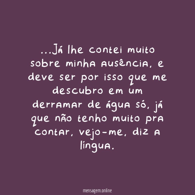 Já lhe contei muito sobre minha ausência