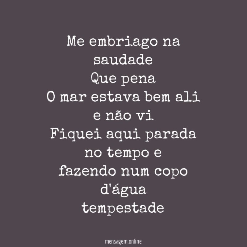 Me embriago na saudade Que pena O mar estava bem
