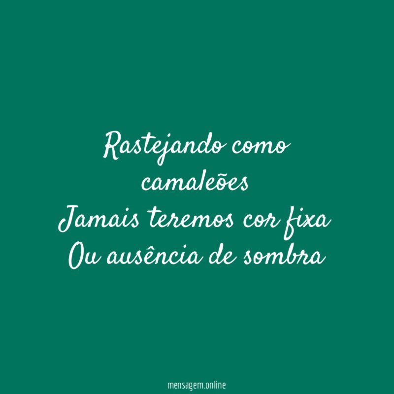 Rastejando como camaleões Jamais teremos cor fixa Ou ausência de