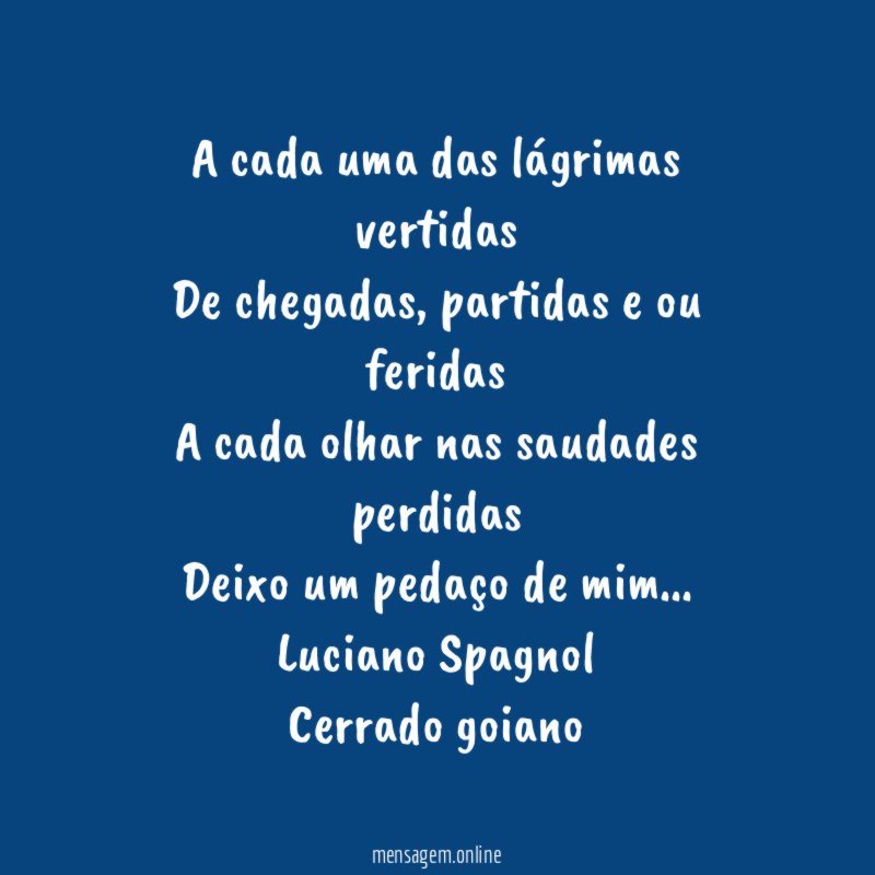 A cada uma das lágrimas vertidas
De chegadas, partidas e ou feridas
A cada olhar nas saudades perdidas