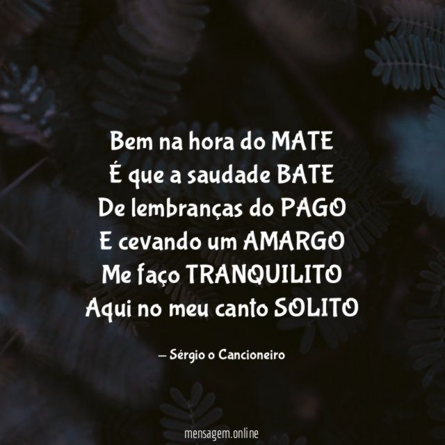 Bem na hora do MATE É que a saudade