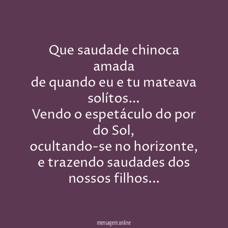 Que saudade chinoca amada de quando eu e tu mateava solítos