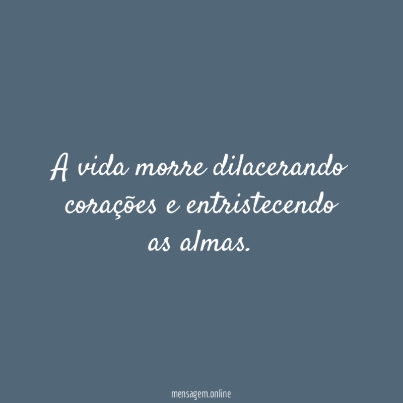 A vida morre dilacerando corações e entristecendo as almas