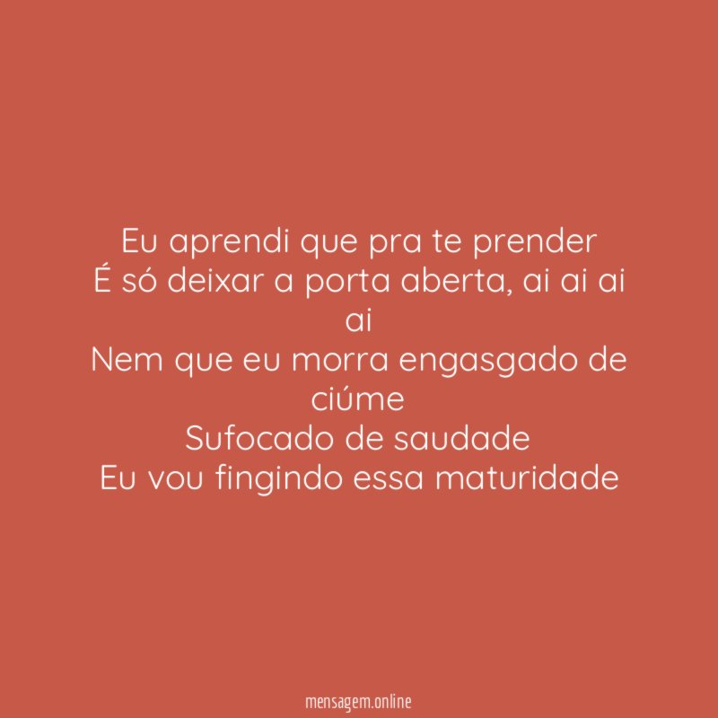Eu aprendi que pra te prender É só deixar a porta aberta