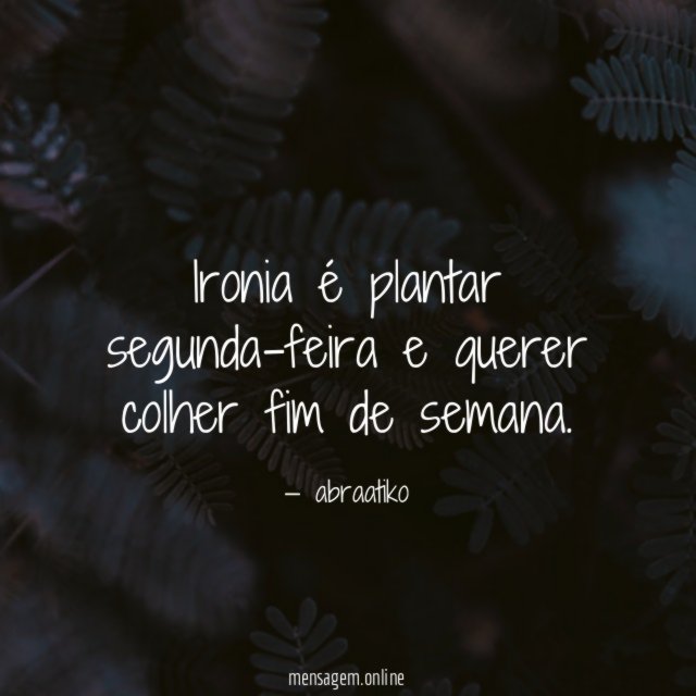 Ironia é plantar segunda-feira e querer colher fim de semana