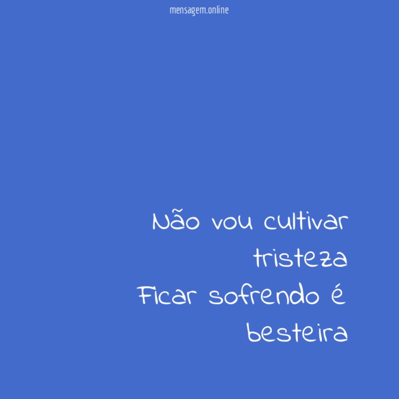 Não vou cultivar tristeza Ficar sofrendo é besteira