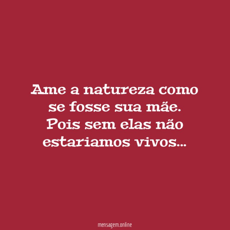 Ame a natureza como se fosse sua mãe