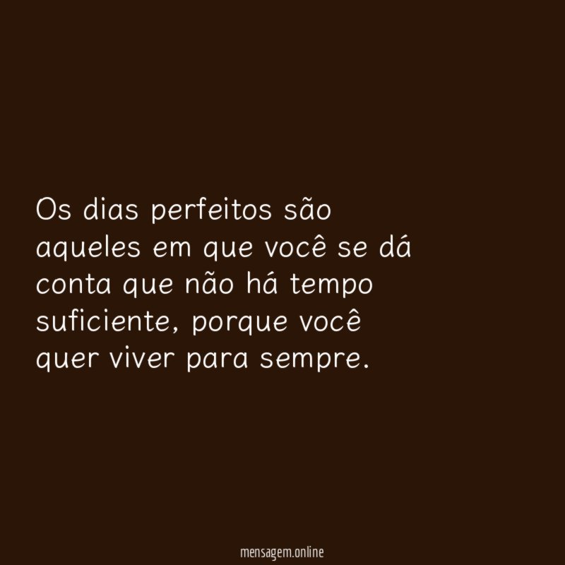Os dias perfeitos são aqueles em que você