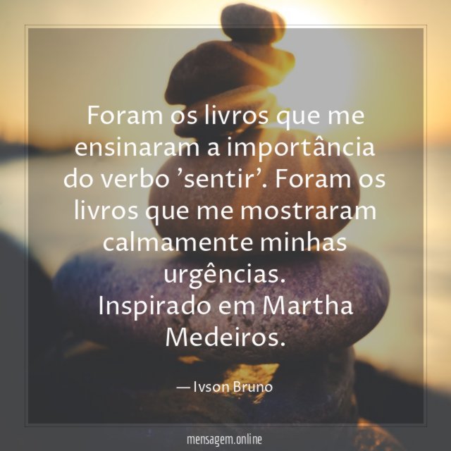 Foram os livros que me ensinaram a importância do verbo 'sentir'. Foram os livros que me mostraram calmamente minhas urgências.