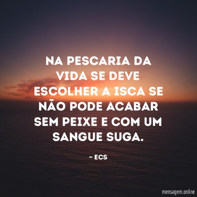 Na pescaria da vida se deve escolher a