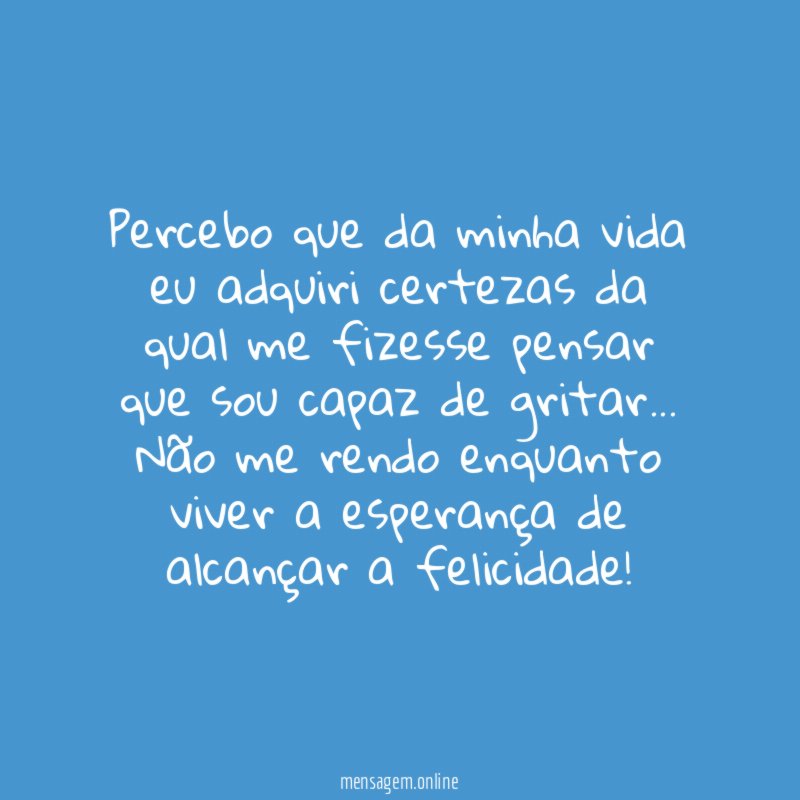 Percebo que da minha vida eu adquiri certezas