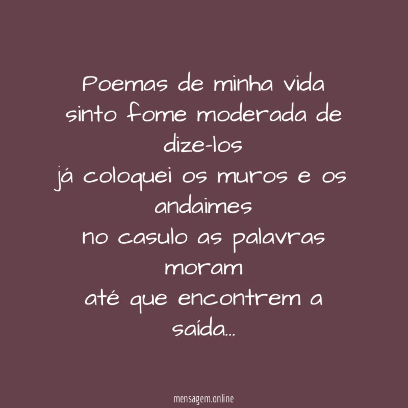 Poemas de minha vida sinto fome moderada de dize-los já