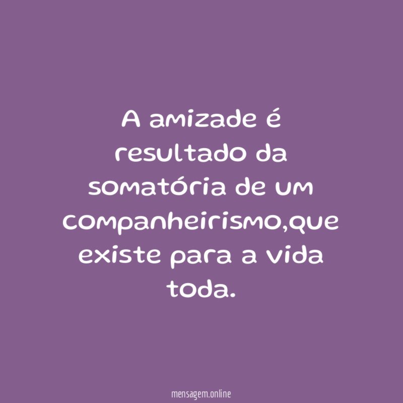 A amizade é resultado da somatória de um companheirismo