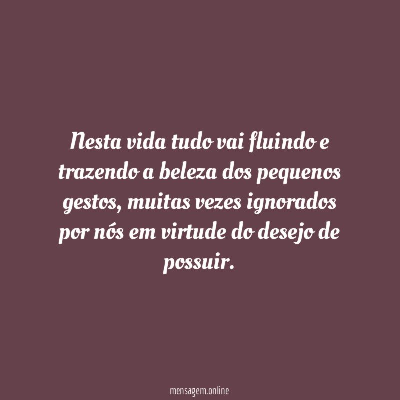 Nesta vida tudo vai fluindo e trazendo a beleza dos pequenos gestos