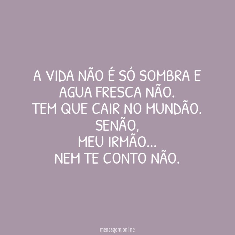 A VIDA NÃO É SÓ SOMBRA E AGUA FRESCA NÃO.