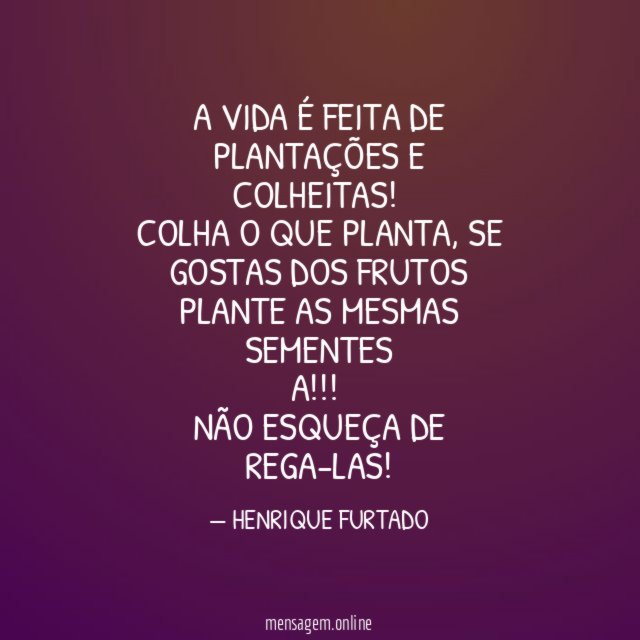 A vida é feita de plantações e colheitas