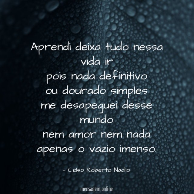 Aprendi deixa tudo nessa vida ir pois nada definitivo ou