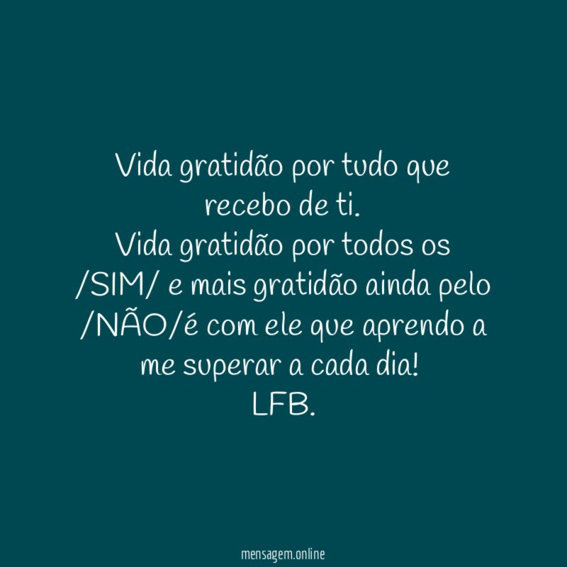 Vida gratidão por tudo que recebo de ti
