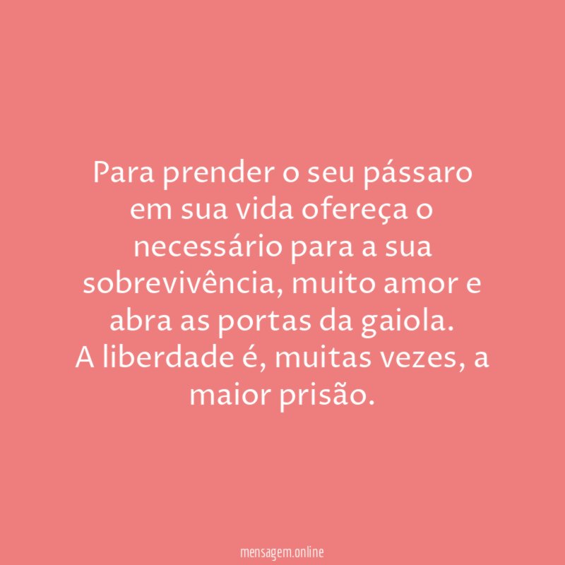 Para prender o seu pássaro em sua vida