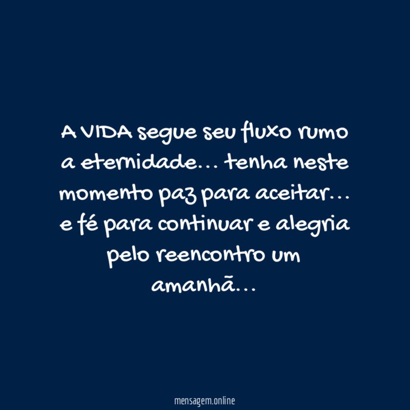 A VIDA segue seu fluxo rumo a eternidade