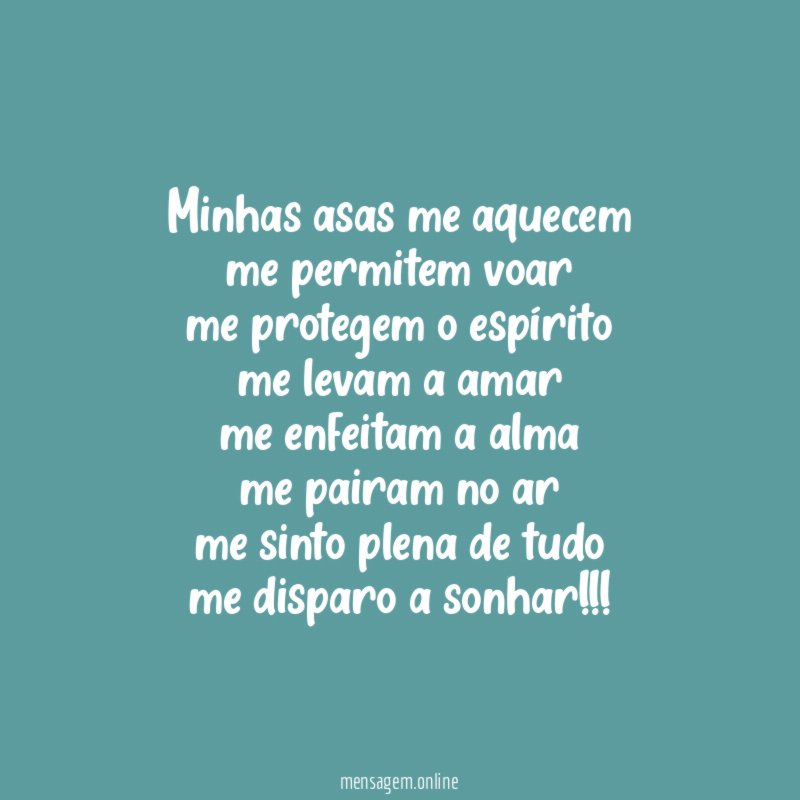 minhas asas me aquecem me permitem voar me protegem