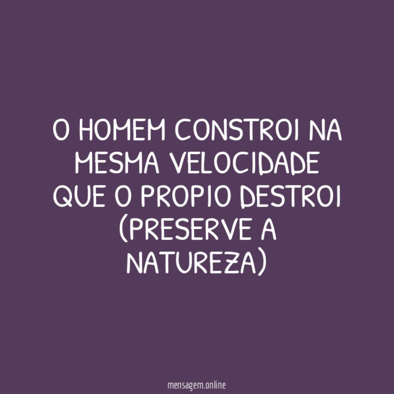 O HOMEM CONSTROI NA MESMA VELOCIDADE QUE
