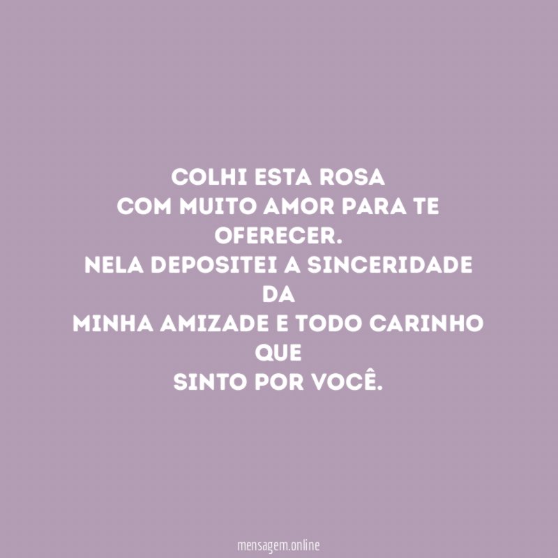 Colhi esta rosa com muito amor para te oferecer