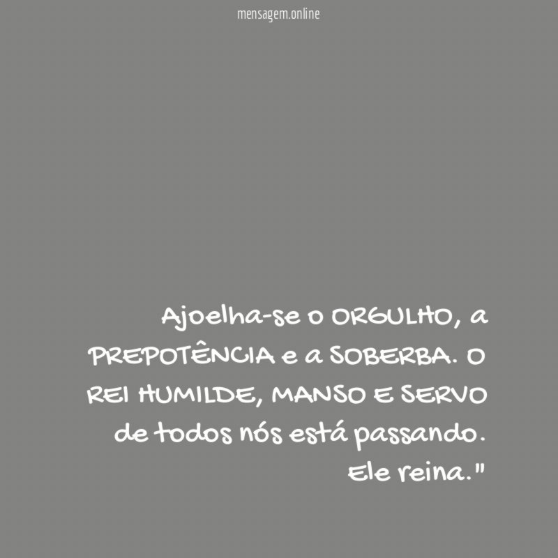 "Ajoelha-se o ORGULHO, a PREPOTÊNCIA e a SOBERBA. O REI HUMILDE, MANSO E SERVO de todos nós está passando. Ele reina."