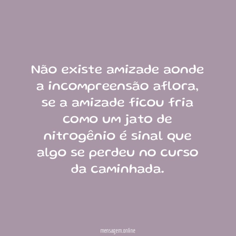 Não existe amizade aonde a incompreensão aflora