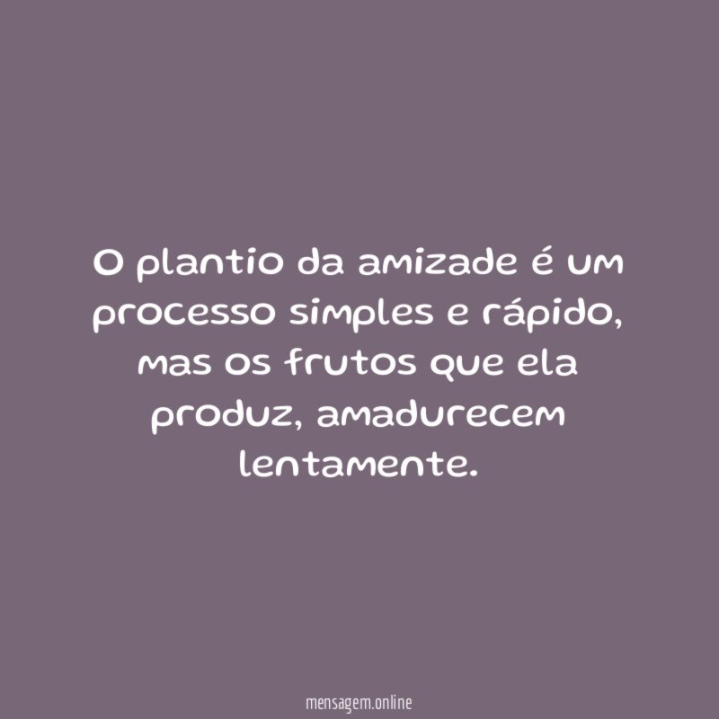 O plantio da amizade é um processo simples e rápido