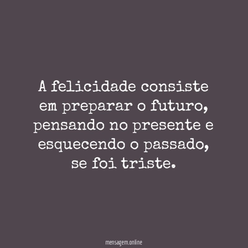 A felicidade consiste em preparar o futuro
