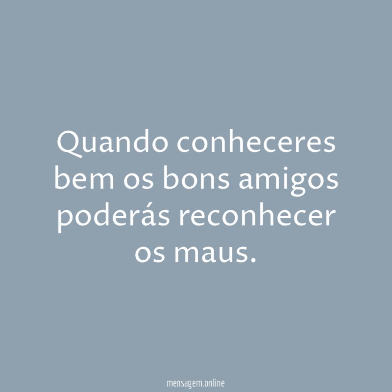 Quando conheceres bem os bons amigos poderás reconhecer os maus