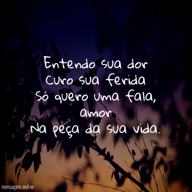 Entendo sua dor Curo sua ferida Só quero uma fala