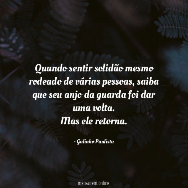 Quando sentir solidão mesmo rodeado de várias pessoas, saiba que seu anjo da guarda foi dar uma volta.