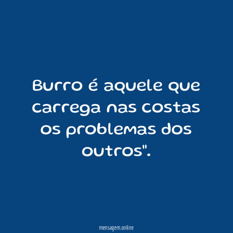 Burro é aquele que carrega nas costas os problemas dos outros"
