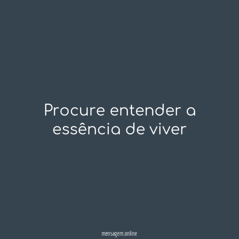 Procure entender a essência de viver"