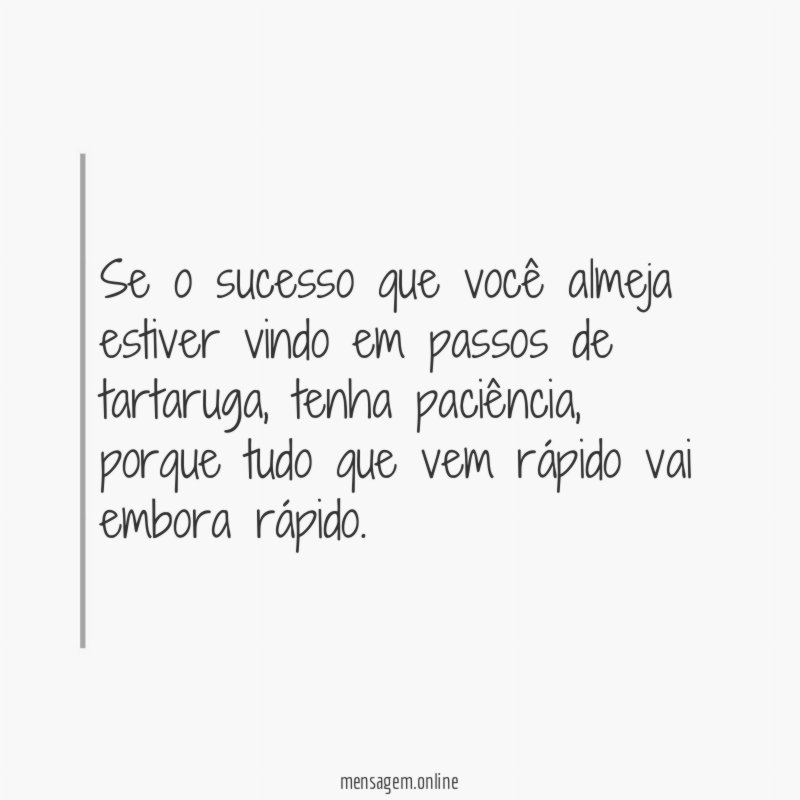 Se o sucesso que você almeja estiver vindo em passos de tartaruga