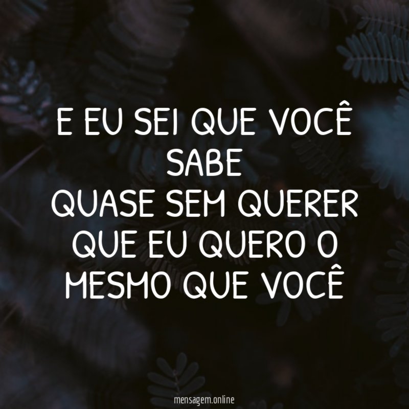 E eu sei que você sabe Quase sem querer Que
