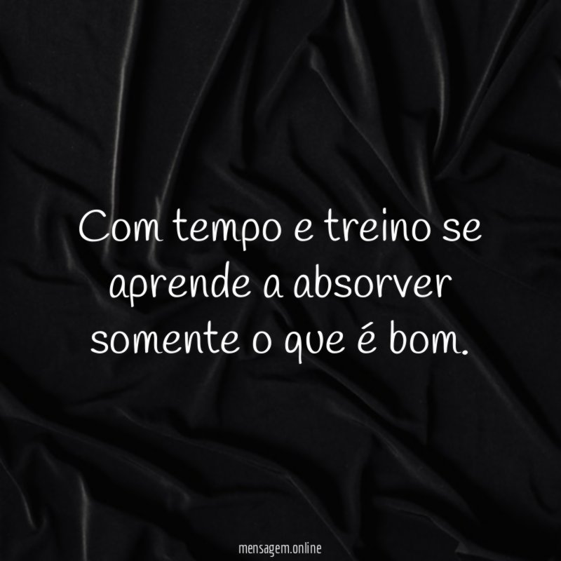 Com tempo e treino se aprende a absorver somente o que é bom