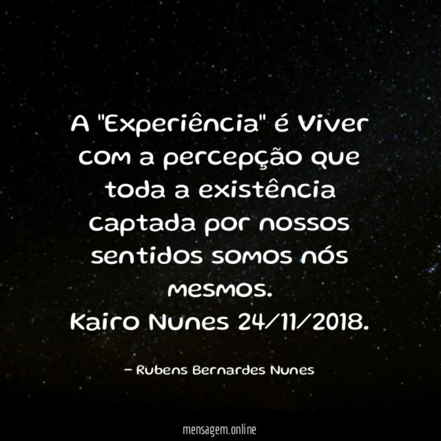 A "Experiência" é Viver com a percepção que toda a existência captada por nossos sentidos somos nós mesmos.