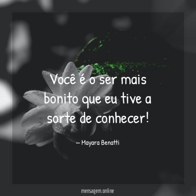 Você é o ser mais bonito que eu tive a sorte de conhecer
