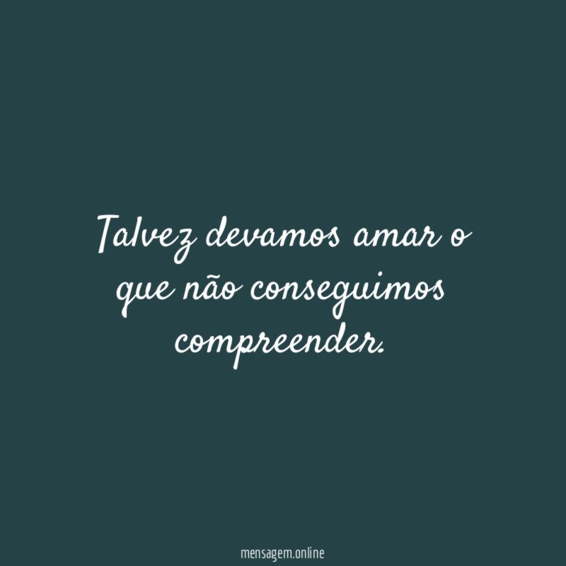 Talvez devamos amar o que não conseguimos compreender