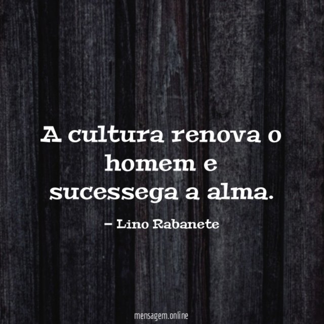 A cultura renova o homem e sucessega a alma
