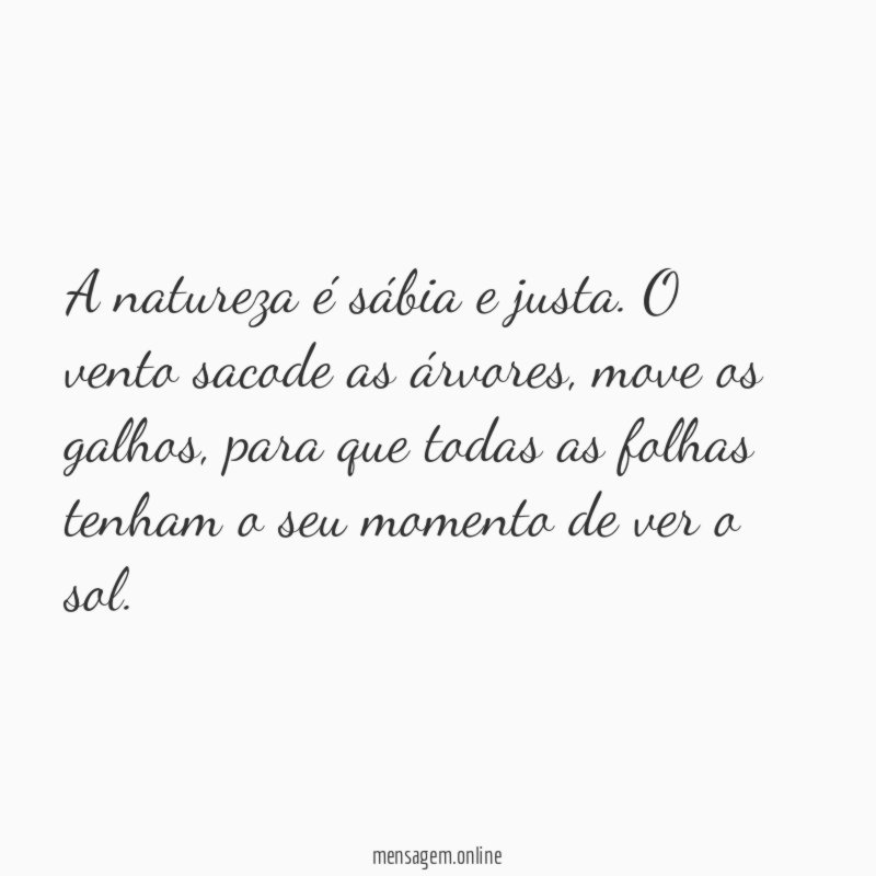 A natureza é sábia e justa