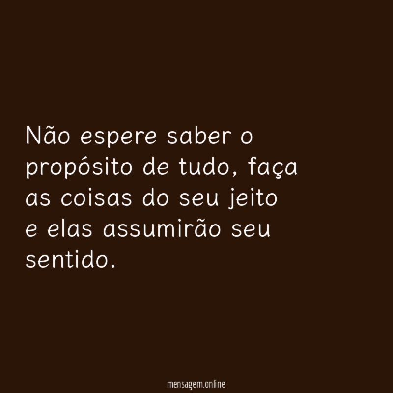 Não espere saber o propósito de tudo