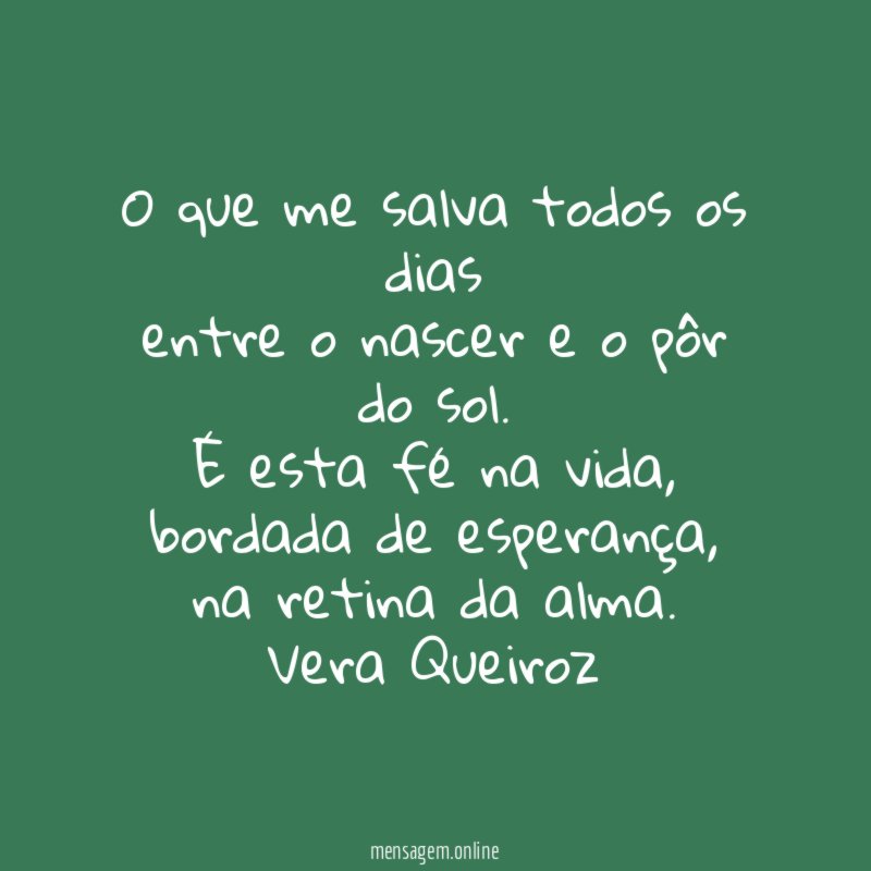 O que me salva todos os dias
entre o nascer e o pôr do sol.
É esta fé na vida,
bordada de esperança,
na retina da alma.