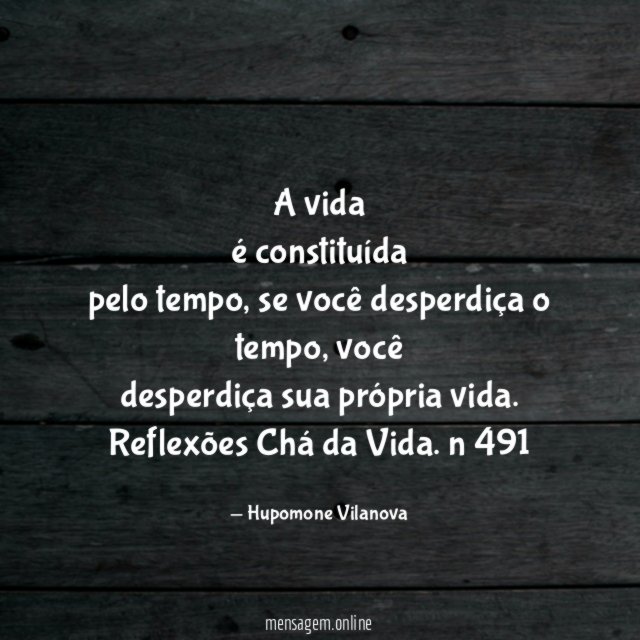 A vida
é constituída
pelo tempo, se você desperdiça o
tempo, você
desperdiça sua própria vida.